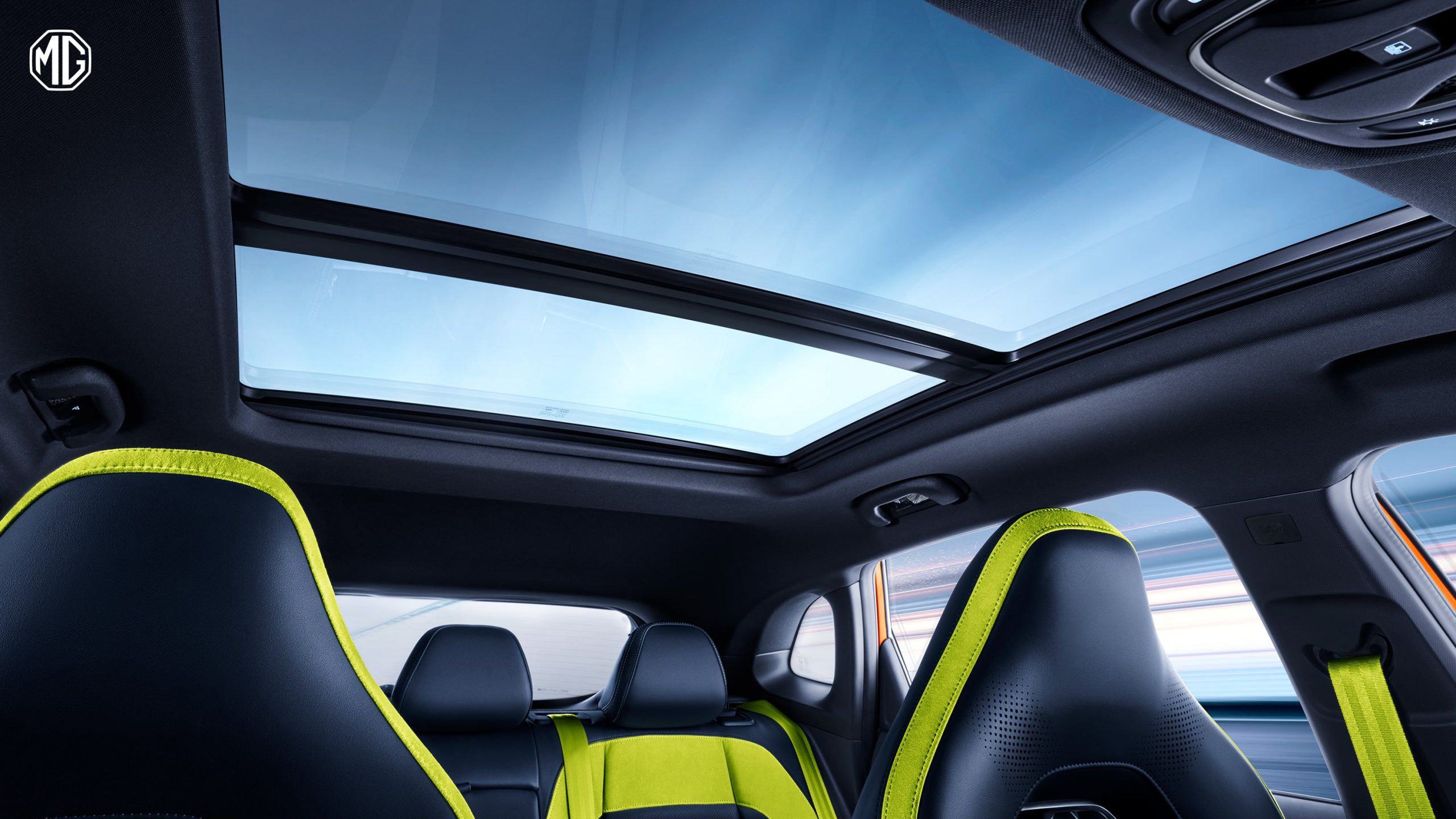 Image of the interiors and sunroof of MG One