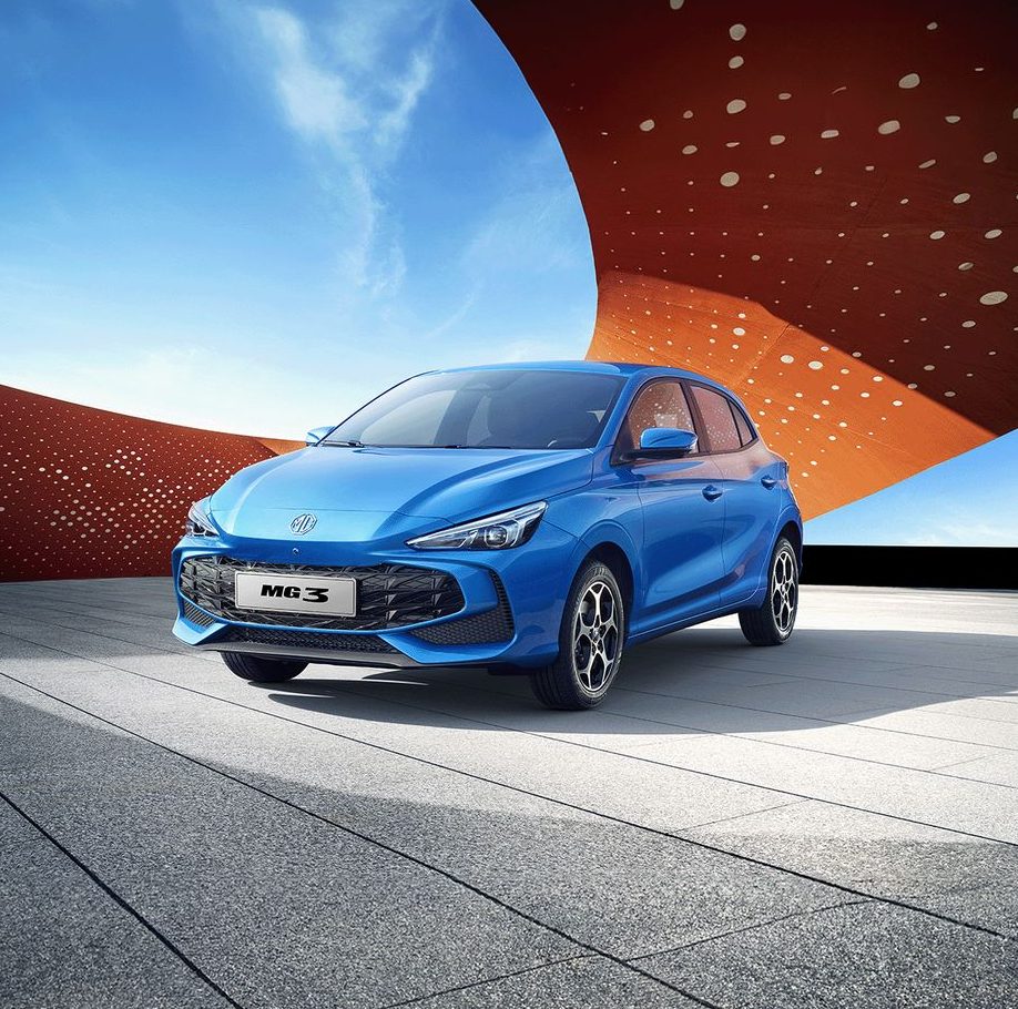 Image of a blue MG 3 parked outdoors.