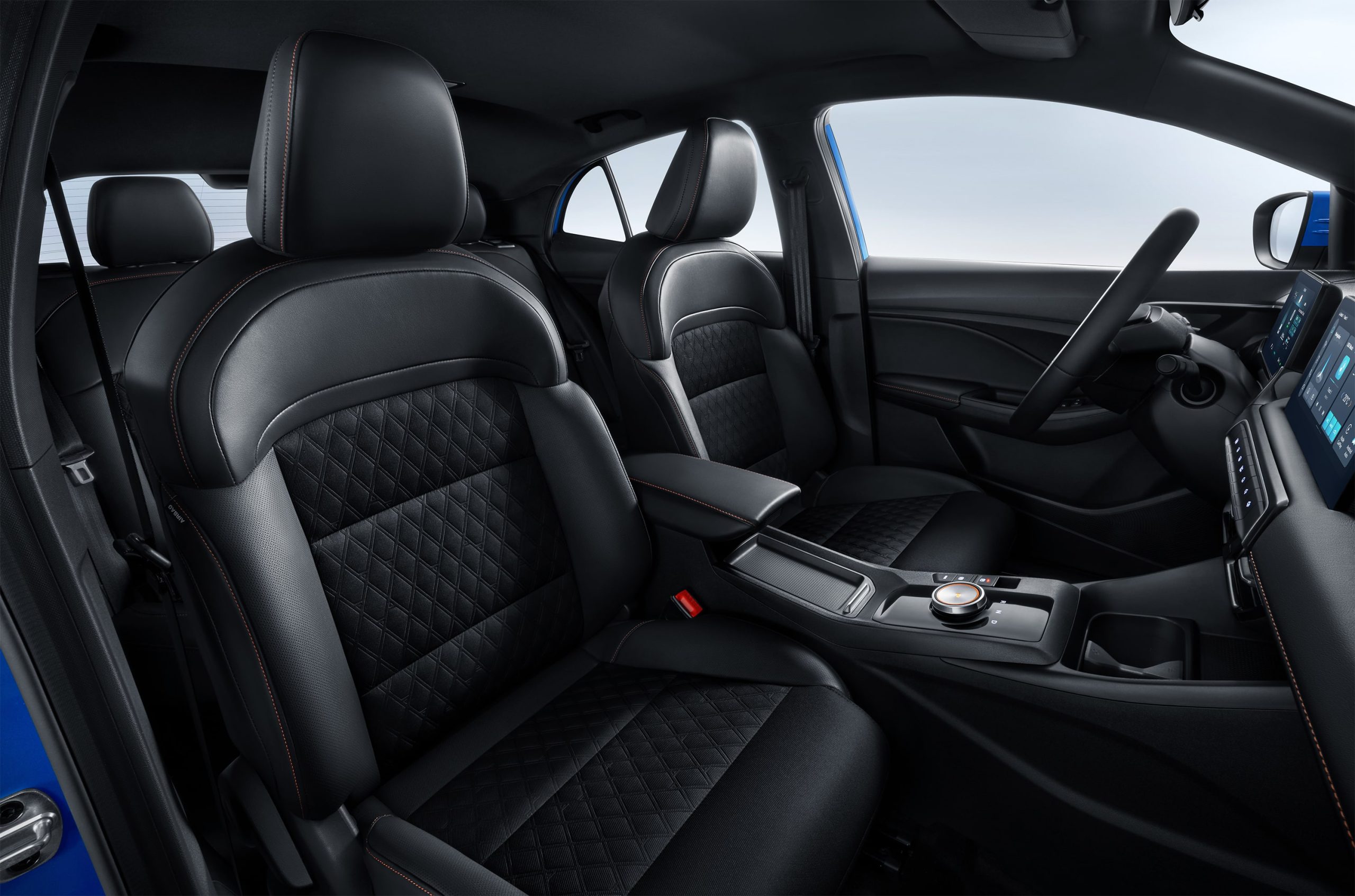 Image of the all black interiors of the MG 3 from the passenger seat.