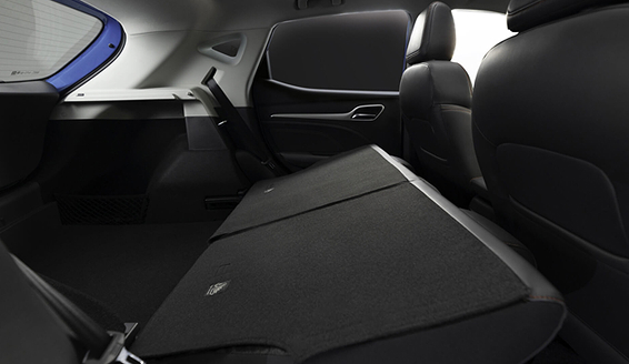 Image of folded back row of the MG ZS EV's expandable trunk.