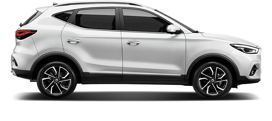 Image of a side view of white MG ZS.